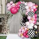 Pink Race Car Balloon Arch Kit,Hot Pink White Black Balloons Garland Kit with Black White Plaid Foil Balloons for Racing Car Theme Birthday Party