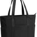 Tote Bag for Women with Zipper, Travel Tote Bags with Compartments Large Shoulder Bag Handbag for Gym Work School (L-black-fits 17" Laptop)