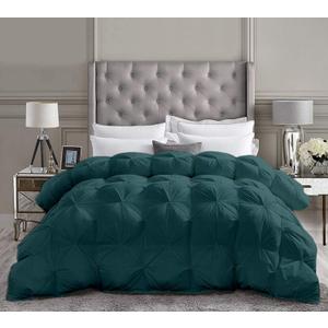 All-Season Luxury - Hotel Collection - Pintuck Style 100% Organic Cotton Super King Plus 120x120 Inches 3-Piece Pinch Pleat Comforter with 4 Corner Tabs, 500 GSM - Machine Washable ( Teal Solid )