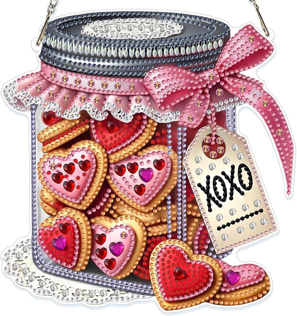 GHHKUD Cookies Gifts Diamond Art Hanging Kit for Adults, DIY Double Sided Diamond Painting Hanging Valentines Kits Adults, Special Shaped Acrylic Ornaments Pendants for Window Home Garden Wall