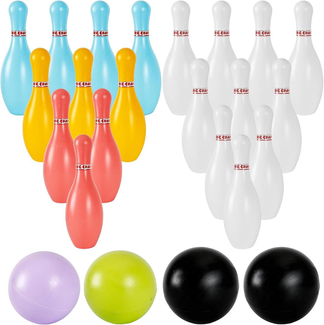 2 Pack Bowling Set Indoor Outdoor Bowling Games Include 20 Bowling Pins and 4 Plastic Ball Lawn Bowling Toy for Kids Boys Girls Family Party Birthday School Educational Gift (Color Set 2)