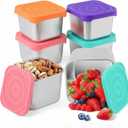 4Pack 6oz Reusable Stainless Steel Snack Containers for Kids, Easy Open Leak Proof Metal Small Toddler Snack Containers with Silicone Lids, Stackable Metal Toddler Lunch Box for Daycare School Travel