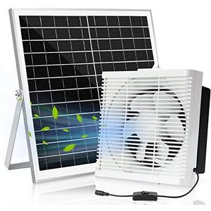 blessny Solar Powered Exhaust Fan, 20W Solar Panel +10" Shutter Ventilation Vent Fan for Outside Greenhouse, Chicken Coop, Shed, Pet House