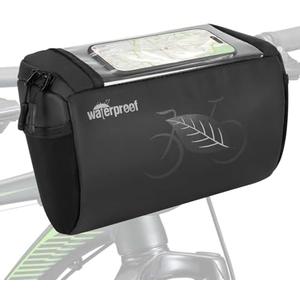 WOTOW Bike Waterproof Handlebar Bag, Bicycle Front Basket Pack with Touch Screen Phone Holder, Reflective Storage Pouch 3L for Men Women Kids Outdoor Road MTB Cycling