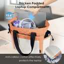 TOPEAST Tote Bag for Women, Lightweight Puffer Tote Bag with Zipper, Work Bags for Nurse Teacher, Travel Puffy Handbag (Beige & Orange-large)