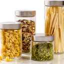4pc Canister Sets for Kitchen Counter or Bathroom + Labels & Marker, Glass Cookie Jars with Airtight Lids - Food Storage Containers with Lids Airtight for Pantry - Flour, Sugar, Coffee, Cookies, etc.