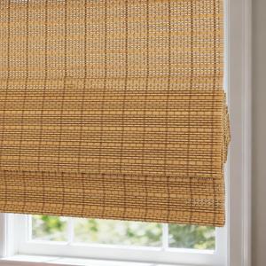 Cordless Bamboo Roman Shades with Beige Blackout Liner, Woven Wood Roman Blinds, Blackout Natural Blinds for Windows, Doors, Thrush, 30" W x 64" H