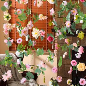XunYee 6 Pcs 35.4 ft Flower Garlands Hanging Wildflower Backdrop Artificial Floral Garlands Fake Flower Vines Faux Silk Wildflower Decorations for Christmas Fall Thanksgiving Garden Wall Arch(Blossom)