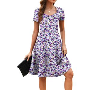 Women's Elegant Vintage Summer Sweetheart Neck Short Sleeve Casual Work Party Business A-Line Dress 163