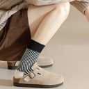 CHUNFO Womens Strip Ankle Socks Cute Athlete Ribbed Colorful Slouch Crew Cotton Casual Sock Size5-10.5 (6pack,black,blue,purple,grey,red,brown)