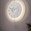 Large Luxury LED Backlit Wall Clock – Pendulum Roman Numeral Metal Ring, Silent Non-Ticking Decorative Clock for Living Room Bedroom Entryway, Modern Halo Glow (Crystal Silver)