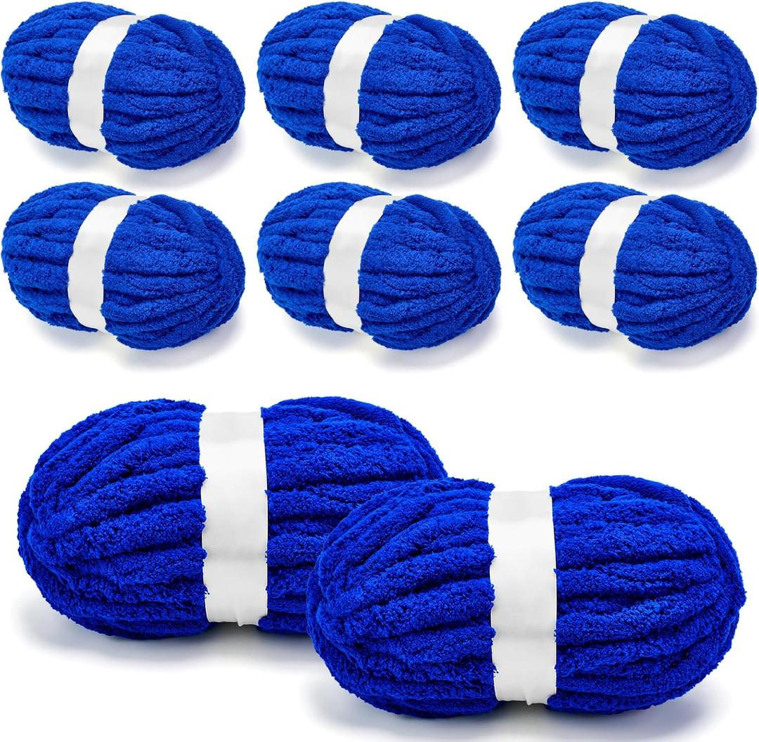 Chunky Chenille Yarn for Crocheting/Arm Knitting, Super Soft Jumbo Knit Blanket Yarn Purplish Blue 8 Pack (32 yds, 8.5 oz Each Pack)