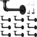 LuckIn 10 Pack Pipe Shelf Brackets for DIY 8 10 12 14 Inch Floating Shelves, Industrial Style, Matte Black (for 8"-14" board)