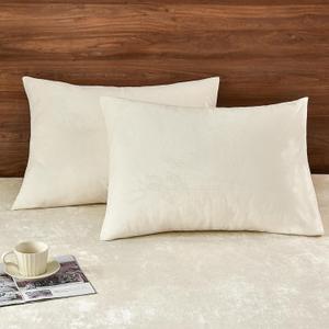 PHF Super Soft Velvet Pillowcases Standard Size, No Insert, 2 Pack Luxury Cozy Warm Pillow Shams Covers with Envelope Closure, 20" X 26" Cozy Fuzzy Flannel Pillow Case, Cream