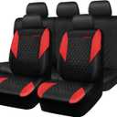 CAR PASS Red Leather Seat Covers Full Set-Universal Quilting Pretty Girly Car Seat Cover with 5mm Composite Sponge Inside,Airbag Compatible, Waterproof Delux Fit for Most Sedan,SUV,Cars (Full Set,Red) (Black and Red)