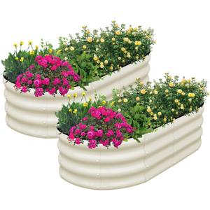 SnugNiture Galvanized Raised Garden Bed Outdoor, 2 Pcs 4x2x1ft Oval Metal Planter Box for Planting Plants Vegetables, White