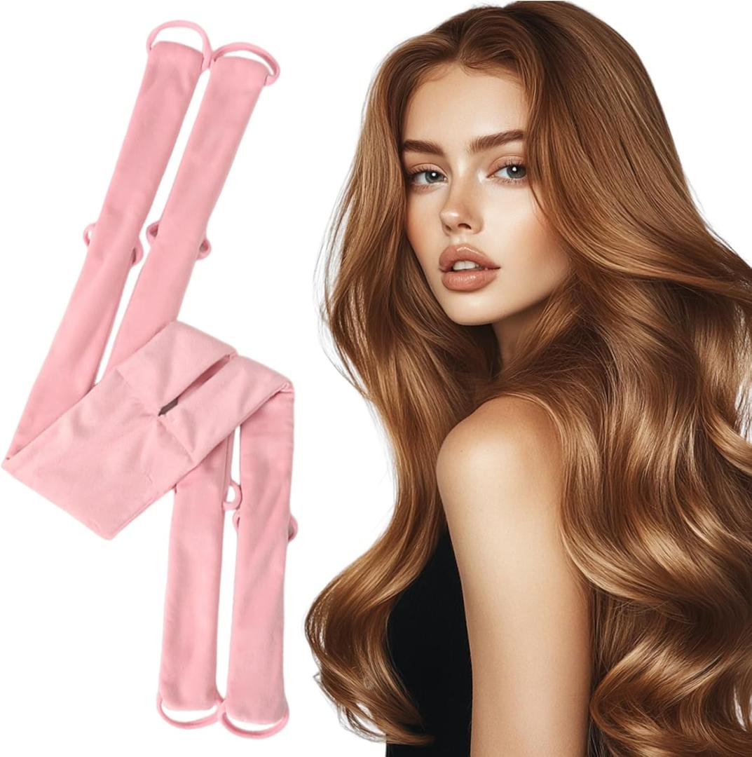 2 x Heatless Curls Overnight to Sleep in, Satin Soft Heat-free Curling Iron Set With Clips for Perfect Natural Curls, Long Short Hair