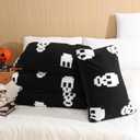 Halloween Comforter Cover Set Queen Size 3D Jacquard Design Halloween Bedding Set Velvet Microfiber Duvet Cover with 2 Pillowcases Lightweight Warm for All Seasons(Black,White,Skull)