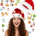Light Up Santa Hat, Led Christmas Hat, Santa Hats Adult with 20 Diy Stickers, for Xmas New Year Party (Classic Red Adult)