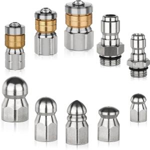 10Pcs Sewer Jetter Kit,Sewer jetter Nozzle, Sewer Rotary Button Pressure Cleaning Accessory, 5000 PSI High-Pressure Nozzle Heads Quick Connection Kit.