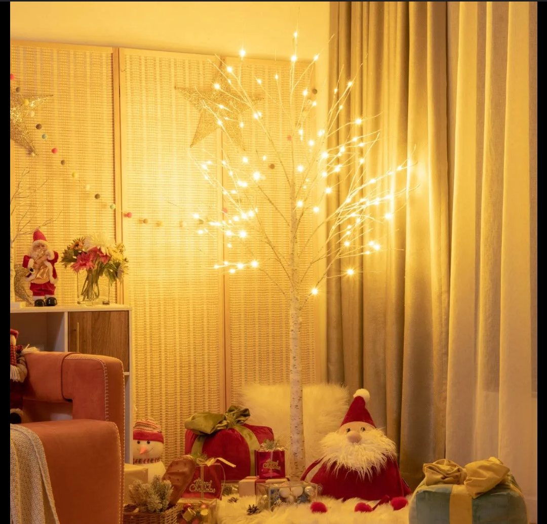 4 Ft Pre-lit White Twig Birch Tree for Christmas Holiday w LED Lights