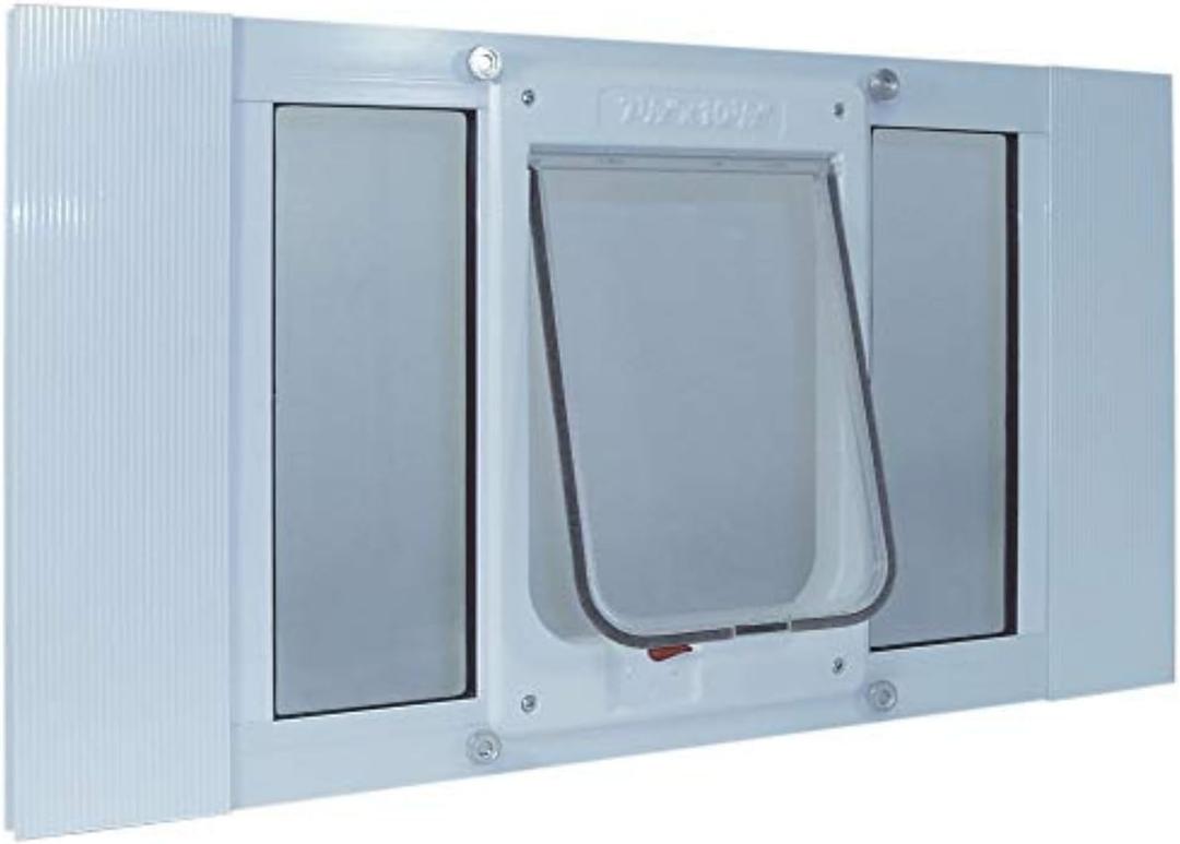 Ideal Pet Products Aluminum Sash Window Pet Door, Adjustable to Fit Window Widths from 23" to 28", Chubby Kat 7-1/2 x 10-1/2 Flap Size