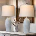 MOUVOVO 25“ Jar Table Lamps Set of 2, Ceramic Bedside Lamps for Bedroom, Grey Farmhouse Nightstand Lamps for Living Room