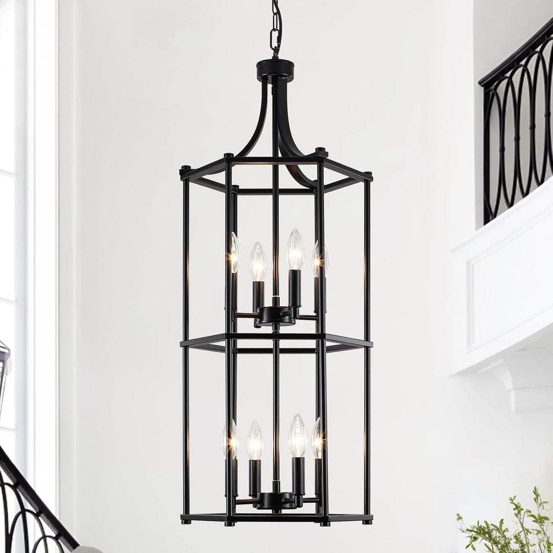 Foyer Chandeliers for High Ceilings 8-Light Black Chandelier for Entryway Lantern Tiered Pendant Light Fixtures Hanging Modern Farmhouse Chandeliers for Staircase Hallway Kitchen Living Room Foyer Chandeliers for High Ceilings 8-Light Black Chandelier for Entryway Lantern Tiered Pendant Light Fixtures Hanging Modern Farmhouse Chandeliers for Staircase Hallway Kitchen Living Room
