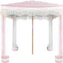 AMMSUN Beach Cabana with Fringe, 6'6' Boho Beach Canopy with Tassels, Easy Set up & Premium Wood Pole, Cabana Tent with Sand Pockets, Instant Sun Shade for Sand, Garden, Patio, Rose Pink Stripes