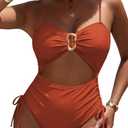 Viottiset Women's Cut Out Drawstring One Piece Swimsuit Cheeky High Cut Bathing Suit (XL)