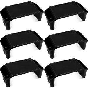 Leinuosen 6 Pcs Kids Lap Desk Tray with Storage Plastic Breakfast Laptop Trays with Side Pockets and Slot Portable Lap Bed Table for Writing Eating Game Classroom Snacks Boy Girl (Black)