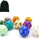 10pcs Set of 12 Sided Dice Cube (Numbered 1-12), 10 Count Assorted Random Multi Effected&Colored Pack of D12 in Drawstring Pouch