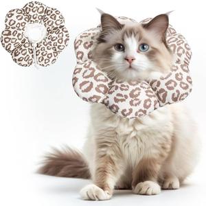 ComSaf Cat Cone Collar Soft - Cat Cones to Stop Licking e Collar for Cats After Surgery, Elizabethan Collar for Kitten Recovery, Comfortable Soft e Collar Cone for Medium Cats, Brown Leopard, M (M (Neck:6.5-10 in))