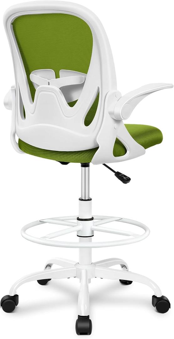 Primy Drafting Chair Tall Office Chair with Flip-up Armrests Executive Ergonomic Computer Standing Desk Chair with Lumbar Support and Adjustable Footrest Ring (AvocadoGreen) (934-Z)