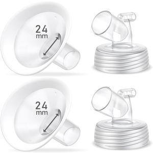 2 Packs 24mm Flange Set, Updated Soft Rim Shield and Wide Mouth Base Connector Pump Parts for Spectra S2 Spectra S1 9 Plus Breastpumps Accessories, 106 Degree Wider Opening Angel