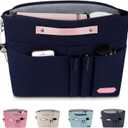 HyFanStr Purse Organizer Insert for Handbags,Tote Bag Organizer Insert Zipper Bag for Women, Handbag Organizer Inside Liner with 15 Pockets (Blue)
