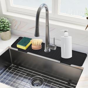 Kitchen Sink Splash Guard, 20 inch Silicone Faucet Guard & Draining Mat, 10 Large Slope Sink Faucet Mat Splash Guard, Bathroom Sink Organizer, Kitchen Sink Accessories Gadgets, 20 x 5.5, Black