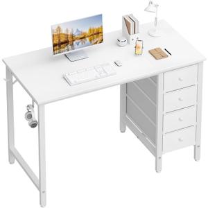 Lufeiya Small White Desk with Drawers for Bedroom, 40 Inch Kids Girls Study Desks, Reversible Computer Writing Nail Table with Fabric Drawer for Small Spaces Home Office Manicure, 39.4"