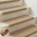 Bullnose Carpet Stair Treads for Wooden Steps, Non-Slip Self-Adhesive Stair Tread Mat, Indoor Corridor and Pet Stair Carpet, Washable, Preventing Pets, 29.5"x9.5"x1.5" 14pcs, Camel