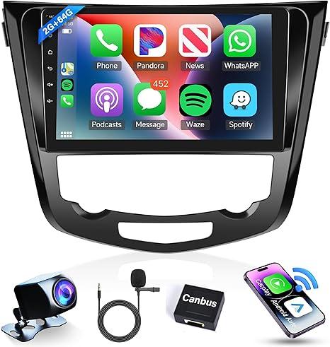 2+64G Android Car Radio for Nissan Rogue 2014-2018 X-Trail Qashqai Car Stereo with Wireless Carplay Android Auto, 10.1’’ Touch Screen Mirror Link WiFi GPS Bluetooth FM RDS EQ AHD Backup Camera SWC