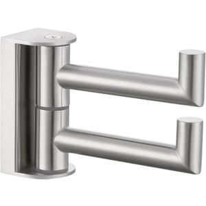 APLusee Brushed Nickel Double Swivel Towel Hook, 304 Stainless Steel Folding Clothes Hanger with Multi 2 Rotating Arms, Wall Mounted (1 Pack)