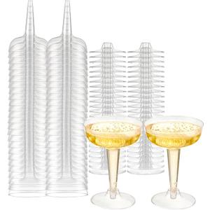 Oasis Creations Plastic Champagne Glasses Set (50 Count) 4 Ounce - Stem Cups 2 Pieces - Ideal for Birthday Party, Wedding Reception and More