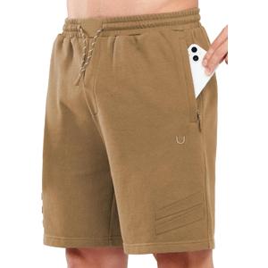NORTHYARD Men's Cotton Casual Sweat Shorts Athletic Running Short with Zipper Pockets 7" Workout Gym Lounge for Mens (Brown, S)