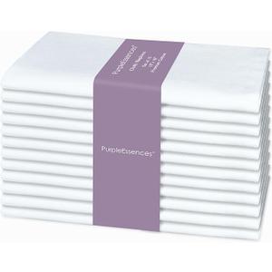 PurpleEssences Set of 12 Cloth Dinner Napkins 100% Cotton 18x18 Inch - Soft Durable Washable - Ideal for Farmhouse Party Spring Summer - Perfect Everyday Use Table Linen - White