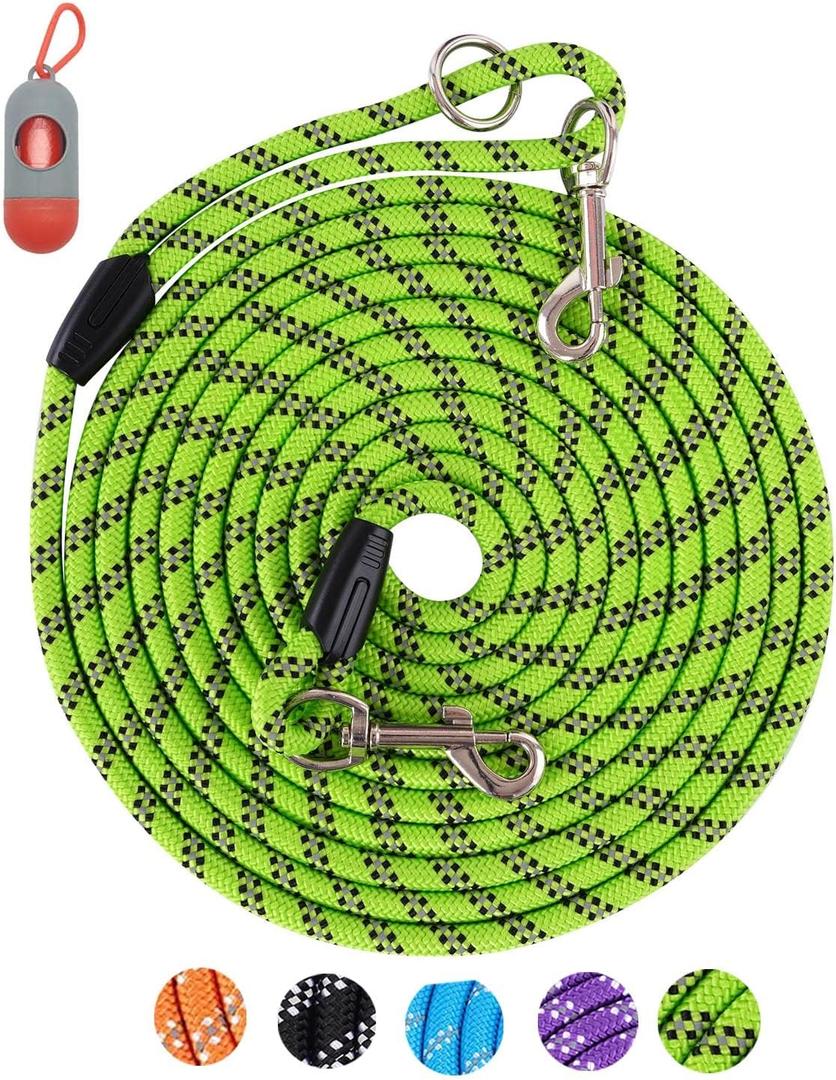 Long Rope Leash for Dog Training 16FT 30FT 50FT 100FT, Reflective Threads Check Cord Recall Training Agility Dog Lead for Large Medium Small Dogs, Dog Tie-out cable for Playing, Camping, or Backyard (16FT* 3/8 inch, Green)