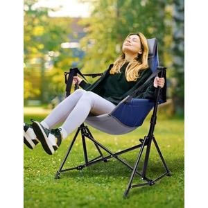 Docusvect Hammock Camping Chair - 3 Heights Portable Hammock Chair Camping with Adjustable Backrest, Headrest, Padded Seat, Cup Holder - 450 LBS Heavy Duty