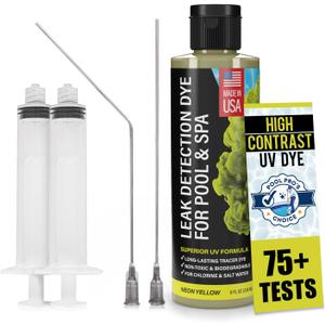 Pool Leak Detection Dye Kit - with 2 Precision Applicators - Made in USA - Superior Long Lasting UV Pool Dye Easily Locates Leaks - for All Pool, Spa, & Hot Tub Types - 8 OZ (Yellow) Pool Leak Detection Dye Kit - with 2 Precision Applicators - Made in USA - Superior Long Lasting UV Pool Dye Easily Locates Leaks - for All Pool, Spa, & Hot Tub Types - 8 OZ (Yellow)