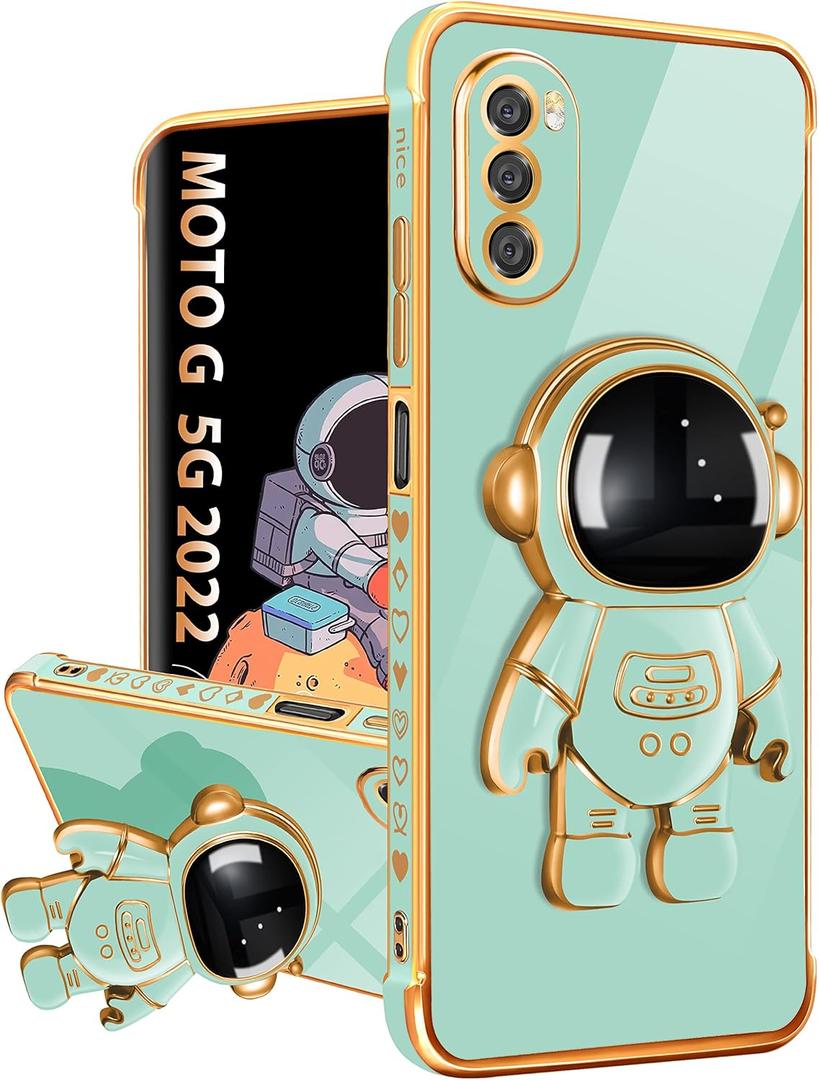 2 x Buleens for Motorola Moto G 5G 2022 Case with Astronaut Stand, Girls Women for Moto G 5G 2022 Cases, Cute Girly 6D Space Astronaut Kickstand Design Phone Cover for Moto G 5G 2022 6.5 Inch Mint Green