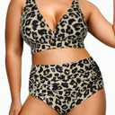 Yonique Womens Plus Size Bikini High Waisted Swimsuits Two Piece Bathing Suits Tummy Control Swimwear (Leopard 01, 16Plus)