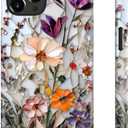 LUHOURI for iPhone 12 Pro Max Case,Wireless Charging Compatible,Dual-Layer - Soft Silicone Inner + Hard Outer Shell,Cute Wildflower Design,Protective Phone Cover for Women - Marble Pressed Flowers